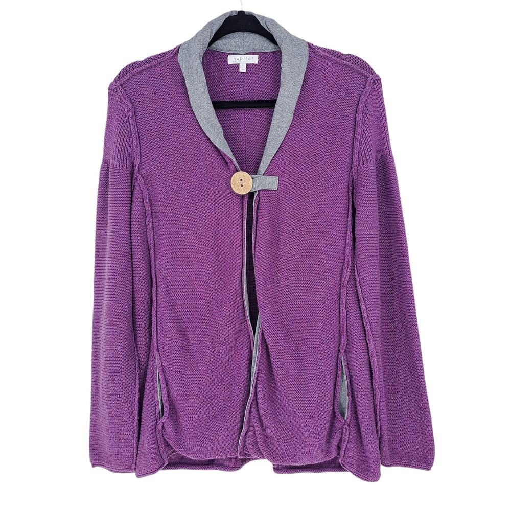 Habitat Shawl Collar Cardigan One Button Pockets Purple Gray Women's Size Small